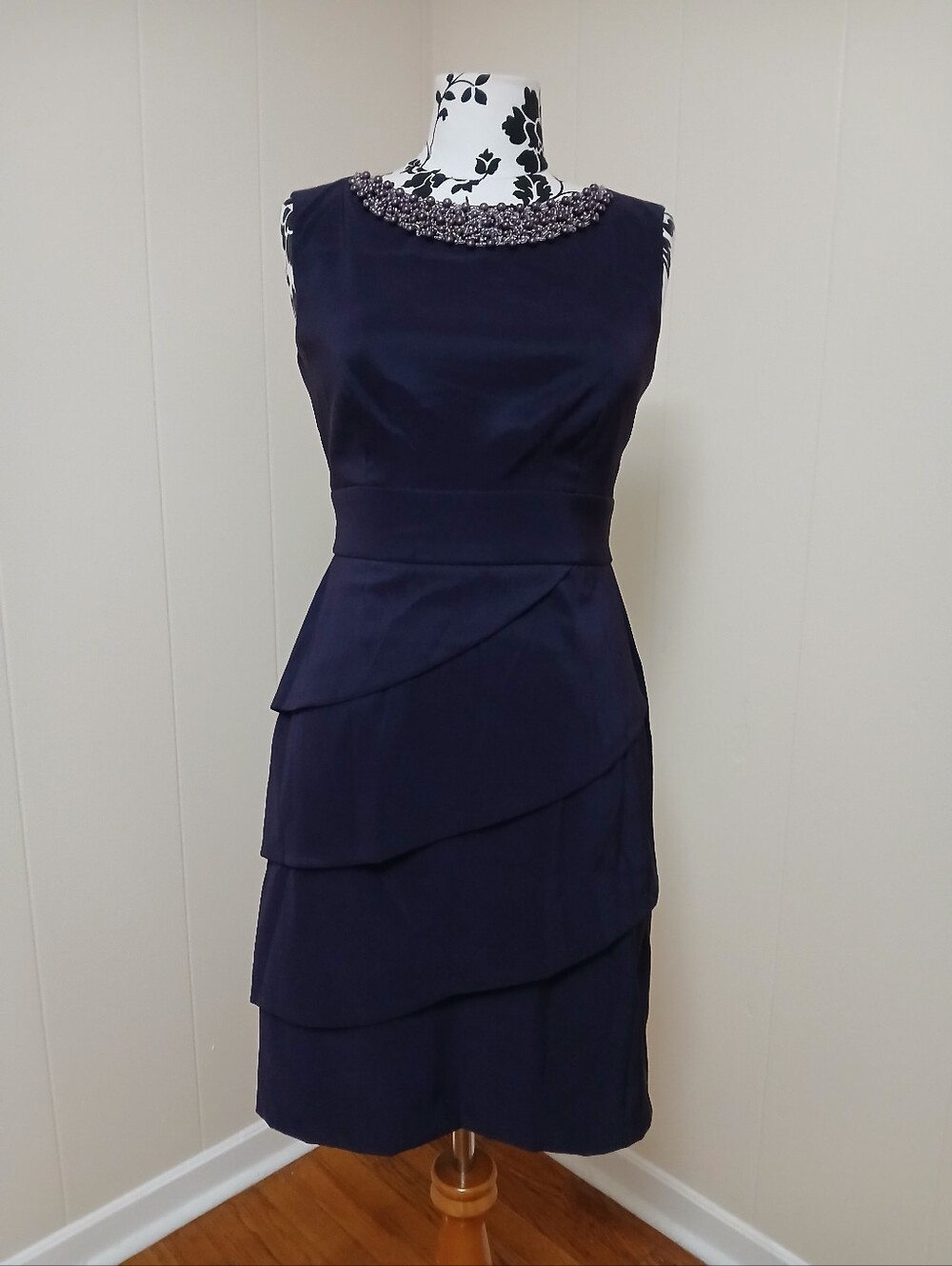 Connected Apparel Classic Sleeveless Cocktail Dress with Beaded Neckline